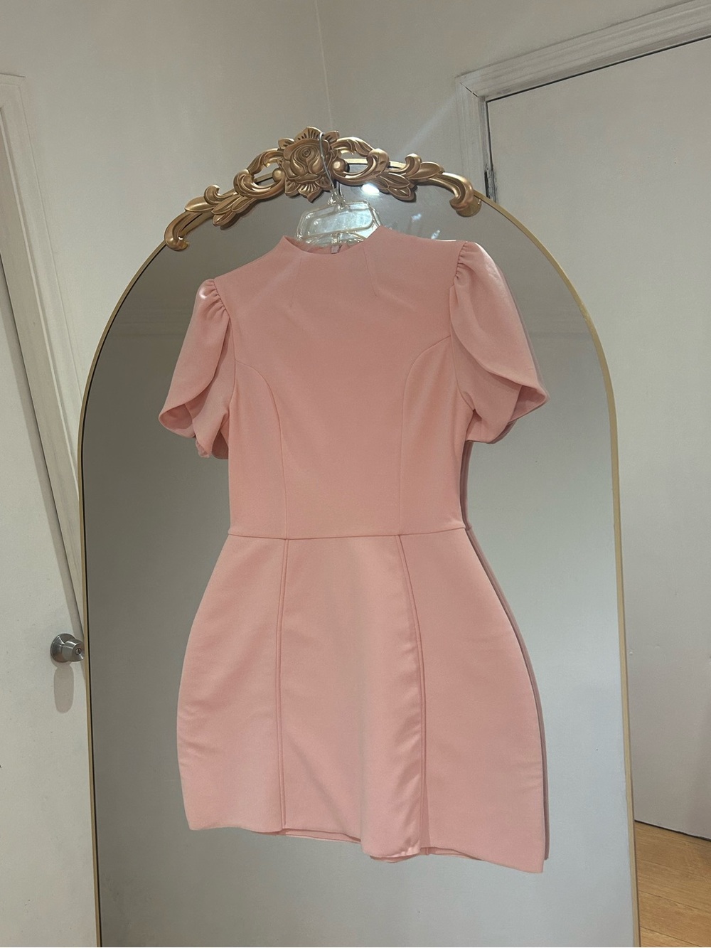 Club L London Blush Pink Flutter Sleeve Mini Dress
